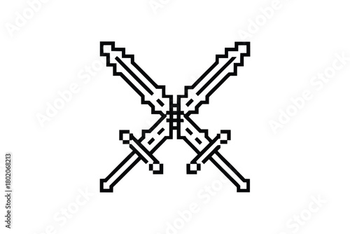 Minimalist depicts two crossed axes forming a striking black outline on white