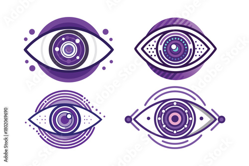 Futuristic biometric eye scanner composed of geometric rings and dots