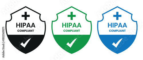 HIPAA Compliant certified design logo template illustration. HIPAA Compliant sign, logo, badge, icon, sticker, label, emblem, stamp, symbol, black, line, flat vector, isolated illustration.