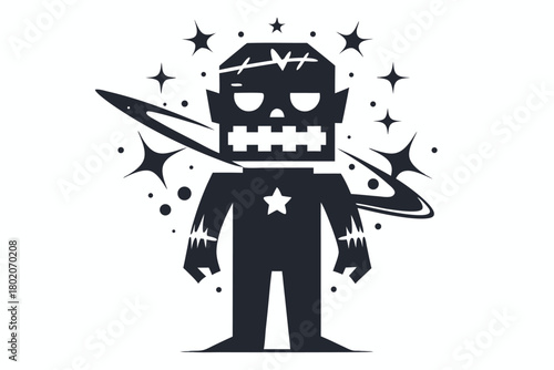 Pixel art depicts the skeletal form of a standing figure on a white background