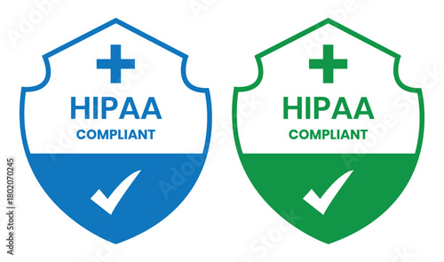 HIPAA Compliant certified design logo template illustration. HIPAA Compliant sign, logo, badge, icon, sticker, label, emblem, stamp, symbol, black, line, flat vector, isolated illustration.