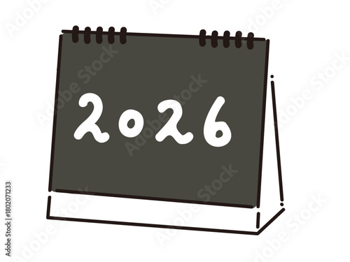 シンプルな黒背景の2026年カレンダーイラスト