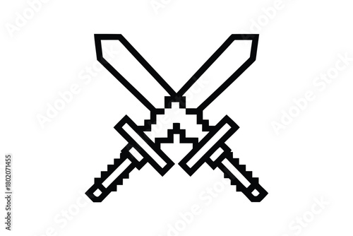 Pixel art shows two black assault rifles crossed against white, creating a bold icon