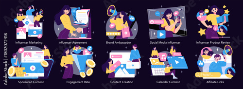 Vector Illustration of Influencer Marketing Concepts in Action