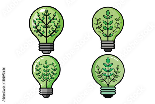Lightbulb filled with small leafy branches instead of filament, solid green color