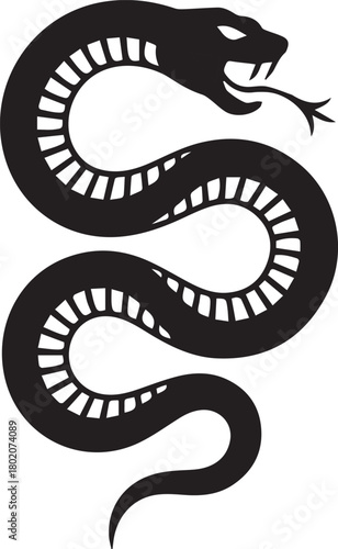 Vector Illustration of Snake with White Stripes and Forked Tongue on Transparent Backdrop