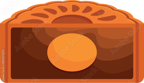Cartoon style half mooncake with visible filling, celebrating the mid autumn festival