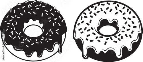 Two contrasting donuts with sprinkles silhouette