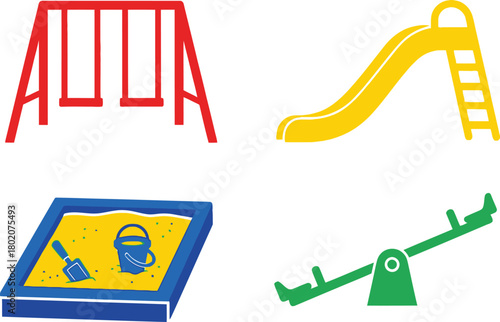 Playground Icons Swing Set, Slide, Sandbox, See-Saw