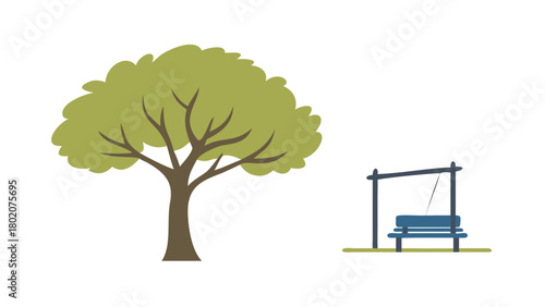 Tree with swing bench isolated on white background .vector icon