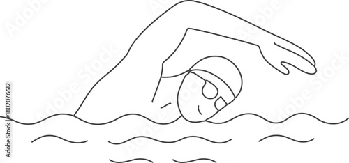 Swimming boy line art Ai Generated