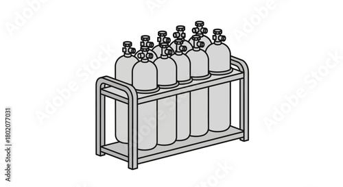 Rack medical oxygen tanks, isolated on