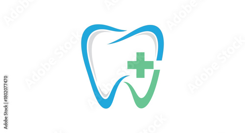Stylized tooth icon with plus sign and checkmark, representing dental health and care