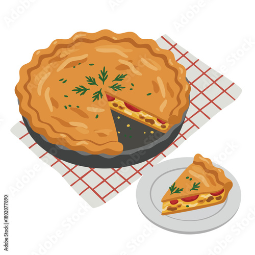 Delicious homemade pie with a slice on a plate, perfect for any occasion or celebration 