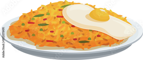 Savory fried rice topped with a perfectly cooked fried egg, creating a visually appealing and flavorful culinary experience