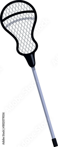 Lacrosse stick leaning against a white background, representing sports, competition, and athleticism