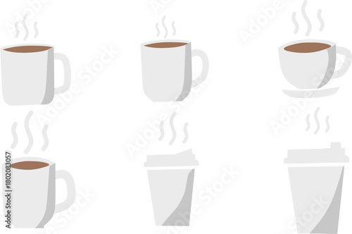 Steaming Hot Coffee and Tea Cups Vector Set