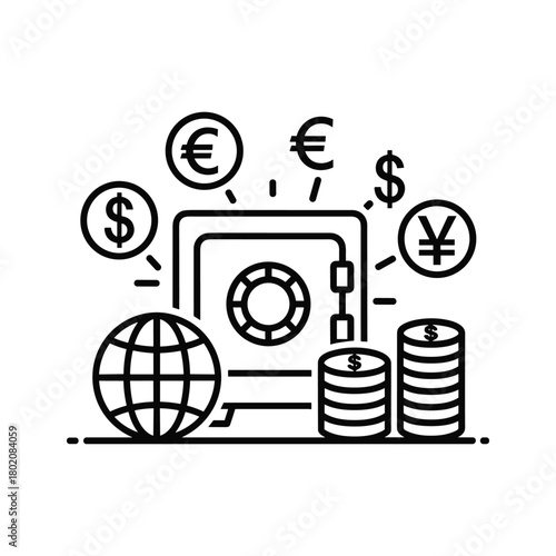 Global finance and currency safe icon