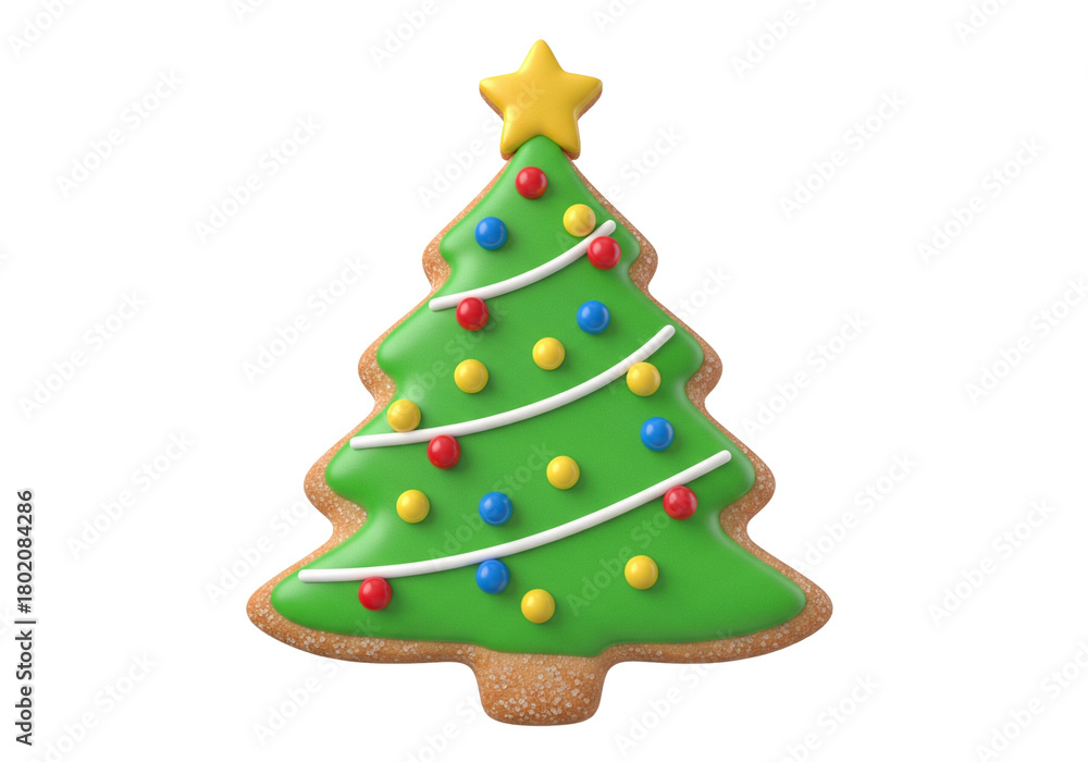 Naklejka premium Festive Christmas Tree Cookie with Colorful Sprinkles Isolated on White Background