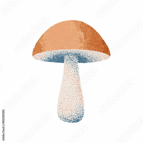 Mushroom, collage element with vintage stipple photocopy effect, with retro grainy texture