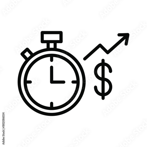 Stopwatch icon with upward trending graph and dollar sign symbolizing financial growth and time