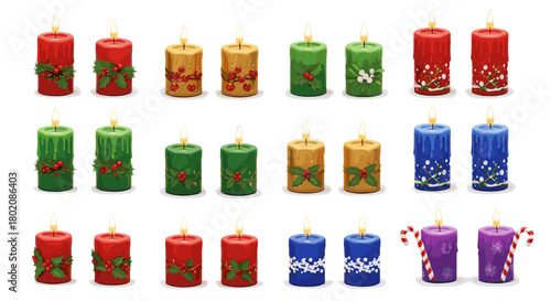 Collection of christmas candles isolated on