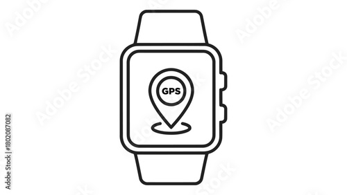 Gps smartwatch outline icon showing a location pin, representing navigation and activity tracking Vector