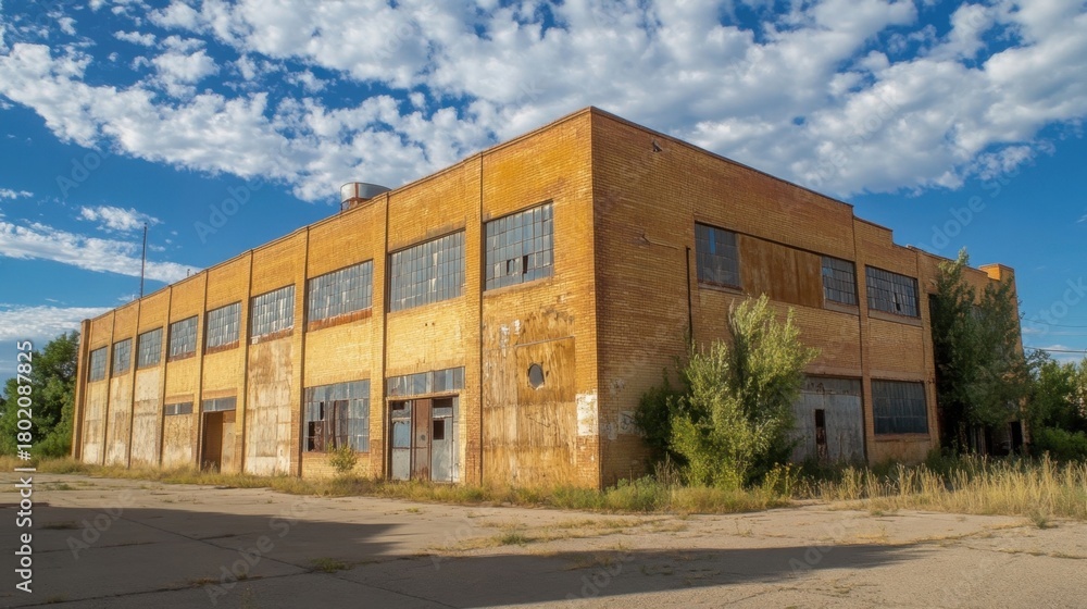 Obraz premium Abandoned Brick Building Sunlit Day.