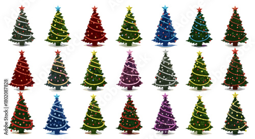 Collection of colorful christmas trees isolated on