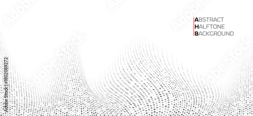 Minimal black and white halftone wave background with a flowing dotted pattern along the bottom edge, clean white space above, subtle abstract texture ideal for website footers, headers, modern tech