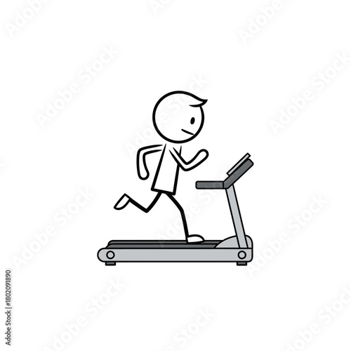 Stick Figure Exercising on a Treadmill Fitness and Workout Icon for Health and Wellness