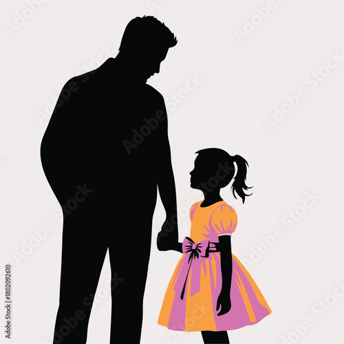 Father and daughter silhouettes holding hands, a symbol of family love and care
