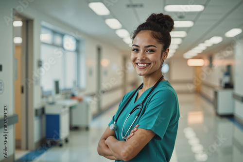 Medical Interpreter in Hospital Setting – Smiling Female Healthcare Professional With Stethoscope for Deaf Communication, Accessible Healthcare, and International Day of the Deaf Awareness
