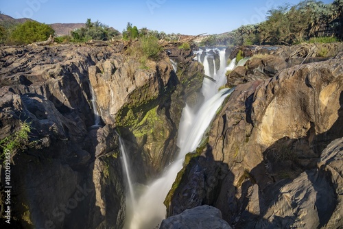Epupa Falls waterfall on the Kunene River, long exposure, Kunene, Namibia