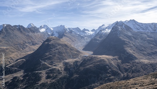 Mountain panorama, Glaciated peaks of the Gurgler ridge, mountain peaks in autumn, near Obergurgl, Ötztal Alps, Tyrol, Austria