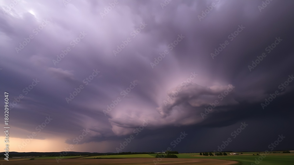Obraz premium midgard. Dark purple storm clouds gathering before rainfall, dramatic sky formation, natural weather phenomenon. travel magazines, destination branding, designed for travel destination branding.