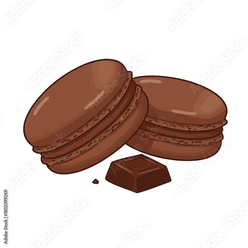 Chocolate macarons with a piece of dark chocolate, perfect for dessert lovers and pastry enthusiasts 