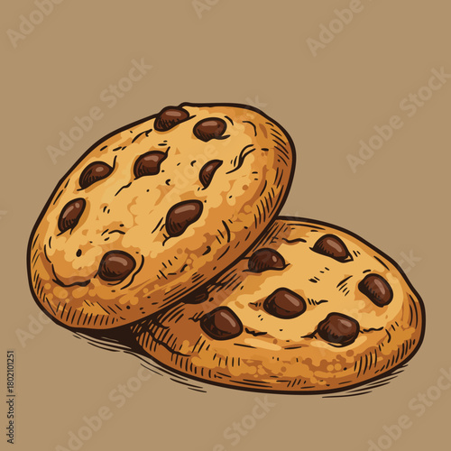 Chocolate chip cookies stacked on a neutral background evoke a sense of comfort and indulgence for dessert lovers .