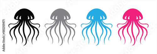Jellyfish Silhouette Icon Set