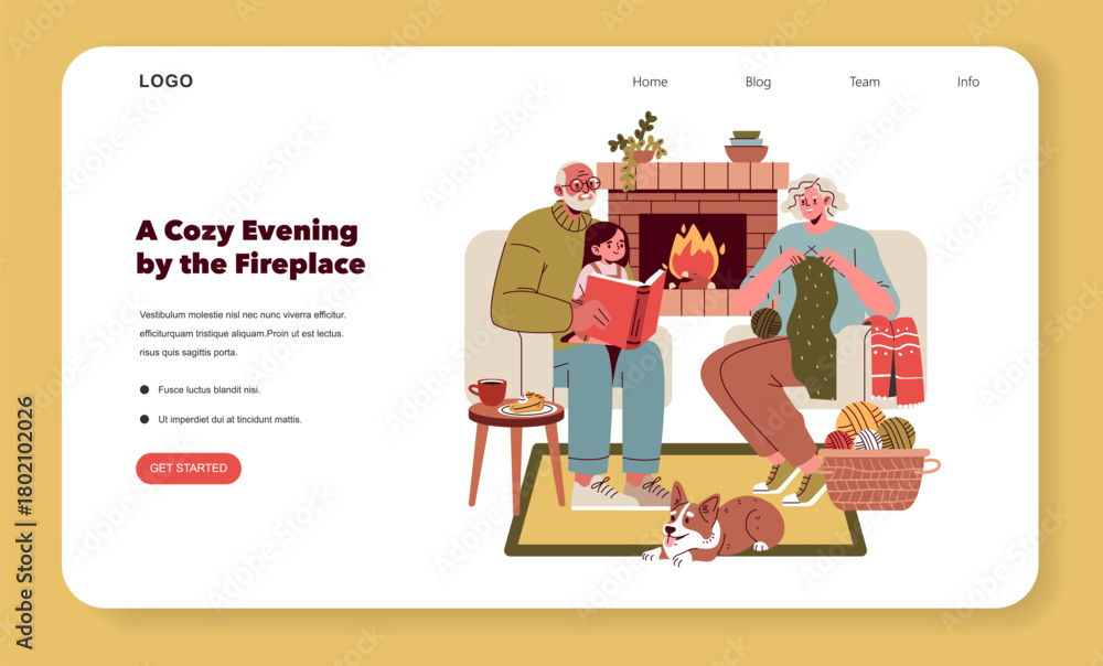 Naklejka premium Family Enjoys Cozy Evening by the Fireplace Vector