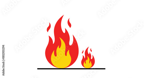 Stylized illustration of two flames, one large and one small, depicted in vibrant red and yellow hues resting on a black surface.