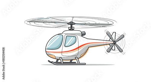 Cartoon illustration of a white and orange helicopter with spinning rotors, showcasing aerial transportation and aviation concepts.