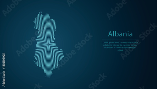 Albania map contour with abstract circular line pattern