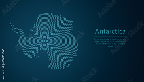 Antarctica map contour with abstract circular line pattern