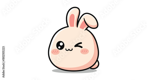 Adorable cartoon bunny illustration with a playful wink and rosy cheeks, perfect for children's designs, stickers, or greeting cards.