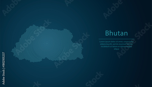 Bhutan map contour with abstract circular line pattern