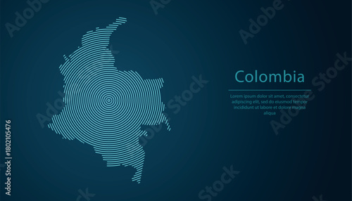 Colombia map contour with abstract circular line pattern