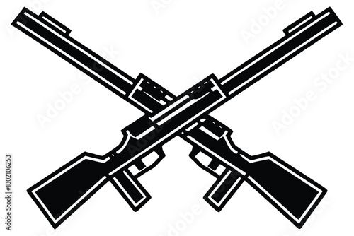 Two black hunting rifles are illustrated diagonally intersecting with a white stroke on a transparent background