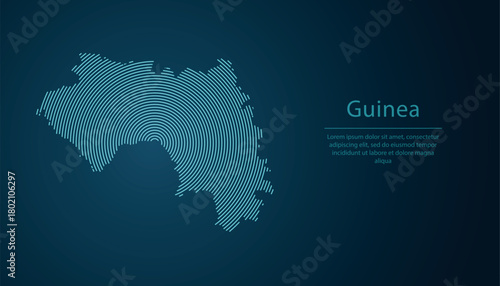 Guinea map contour with abstract circular line pattern