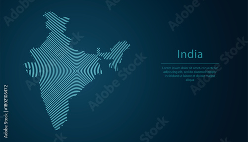 India map contour with abstract circular line pattern